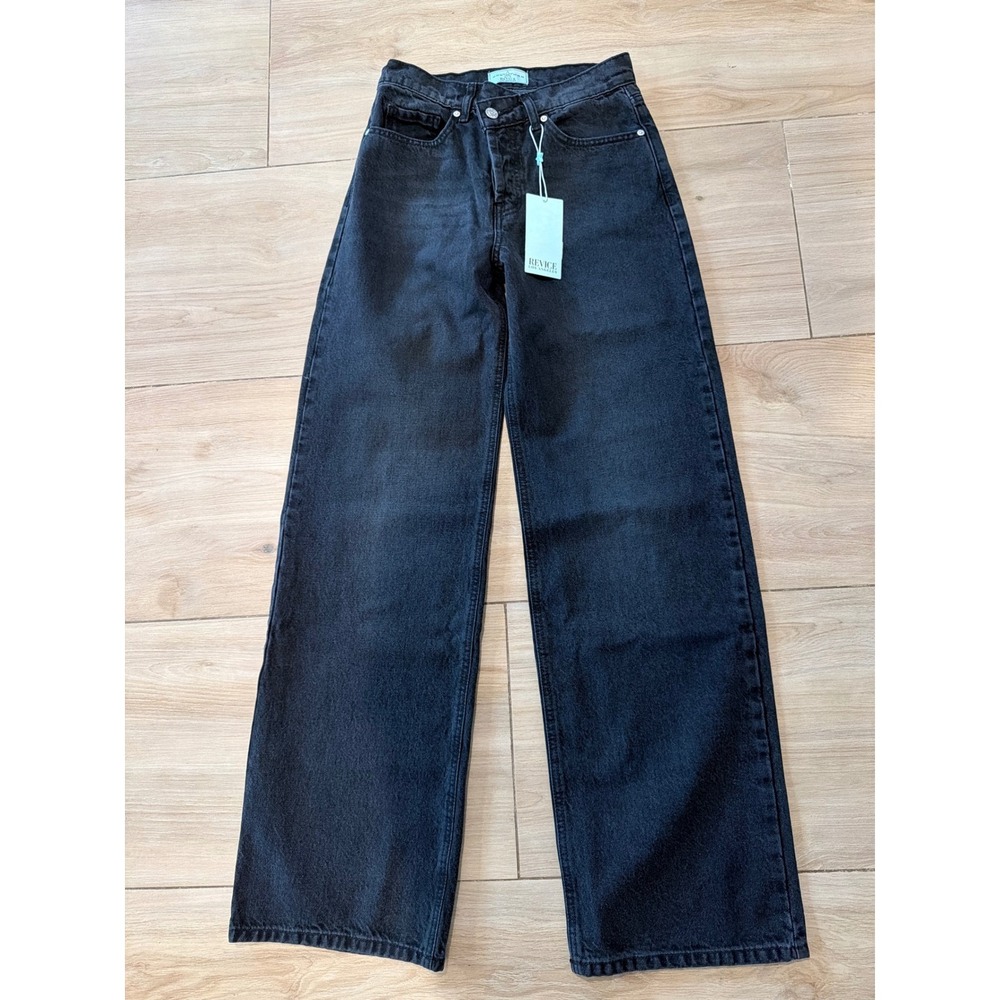 Revice Denim Venus Flares Jeans Washed Black Crossover Fly Wide‎ Leg Size 23 NWT